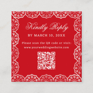 Romantischer roter Vintage-Spitzenrahmen QR-Code H Begleitkarte