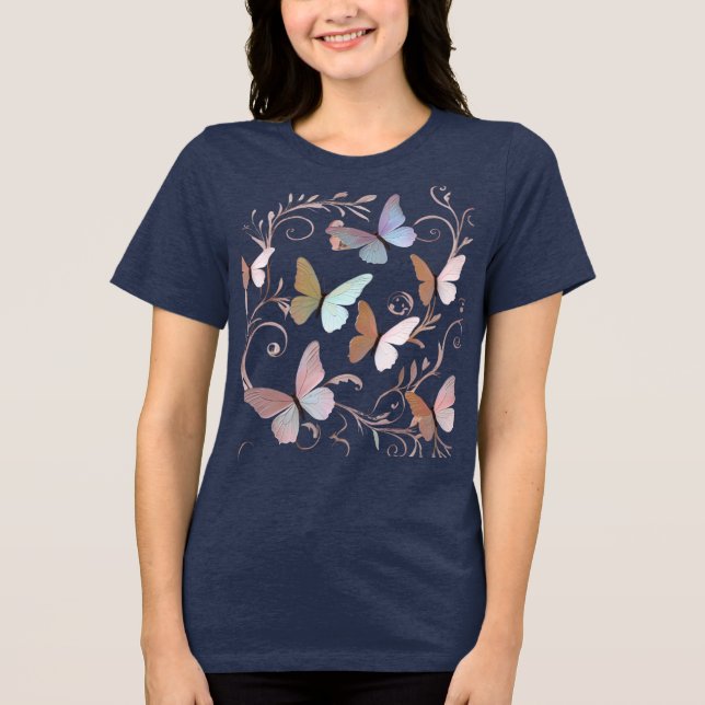 Romantischer Schmetterling Tri-Blend Shirt (Vorderseite)