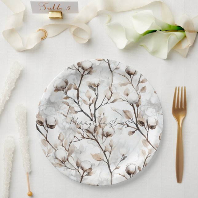 Romantischer schöner weißer blühender Baum Hochzei Pappteller (Hochzeit)
