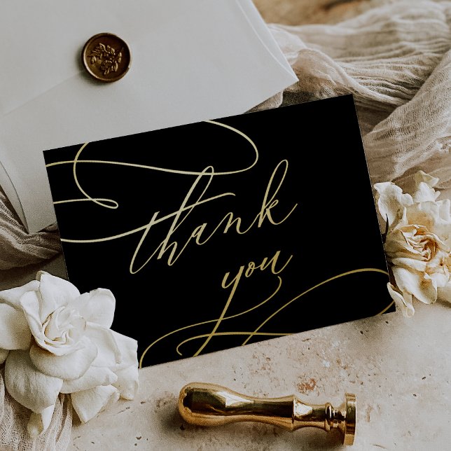 Romantischer Schwarz-Gold-Film Danke-Karte Folie Einladungspostkarte (Romantic Black and Gold Foil Thank You Card)