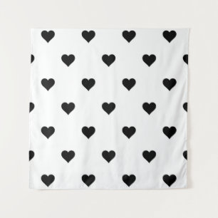 Romantischer Schwarz-Weiß-Herz-Chic-Wandschmuck Wandteppich