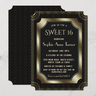 Romantischer Schwarzer Great Gatsby Art Deco 20s S Einladung