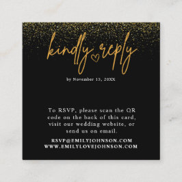 Romantischer schwarzer und goldener QR-Code Hochze Begleitkarte