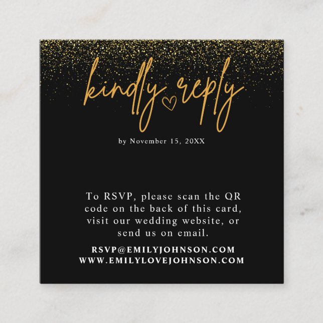 Romantischer schwarzer und goldener QR-Code Hochze Begleitkarte (Vorderseite)