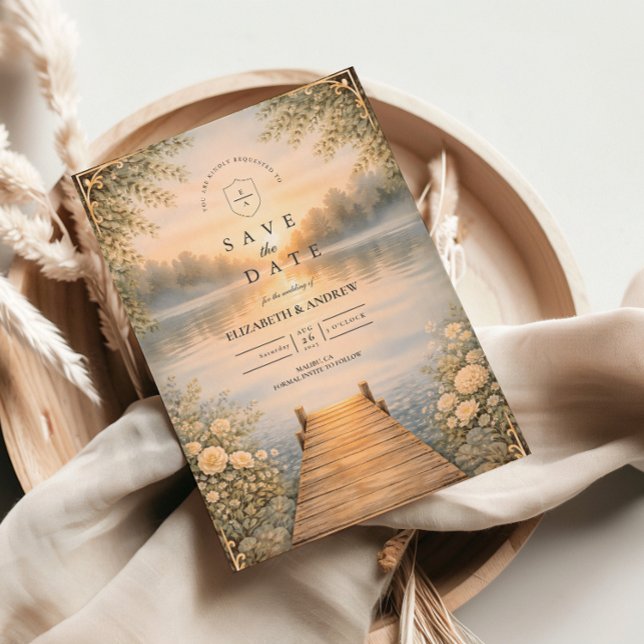 Romantischer See Steg Wildblumen-Hochzeit Save The Date (Von Creator hochgeladen)