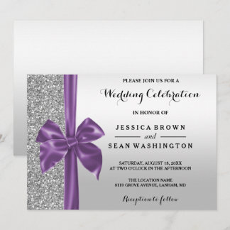 Romantischer Seidenbow Silver Glitzer & Black Wedd Einladung