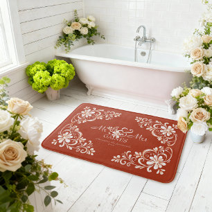 Romantischer Shabby-Chic-Rot-Rost Mr Mrs Frischver Badematte