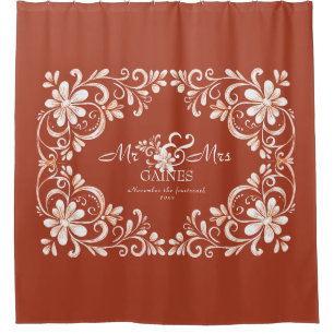 Romantischer Shabby-Chic-Rot-Rost Mr & Mrs Hochzei Duschvorhang