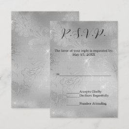 Romantischer Silberlace Wedding RSVP Karte