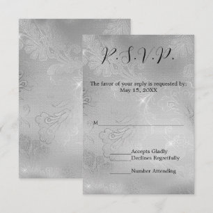 Romantischer Silberlace Wedding RSVP Karte