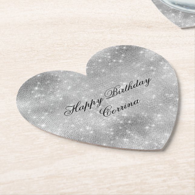 Romantischer silberner Glitzer-Geburtstag Untersetzer (angewinkelt)