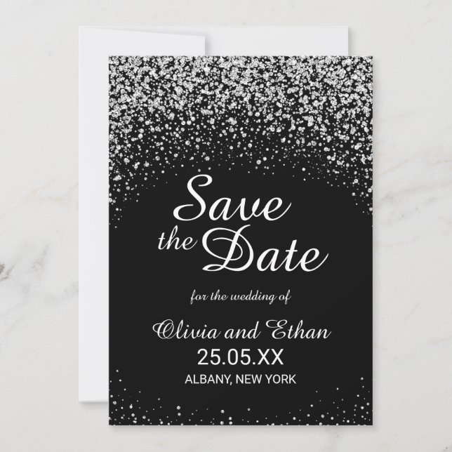 Romantischer Silberner Glitzer Night Sky Save The Date (Vorderseite)