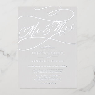 Romantischer Silberstreifen Grau Mr. & Mrs. Weddin Folieneinladung