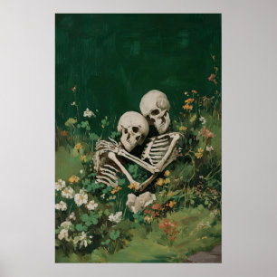 Romantischer Skelett-Paar-Druck – Gothic Love Wall Poster