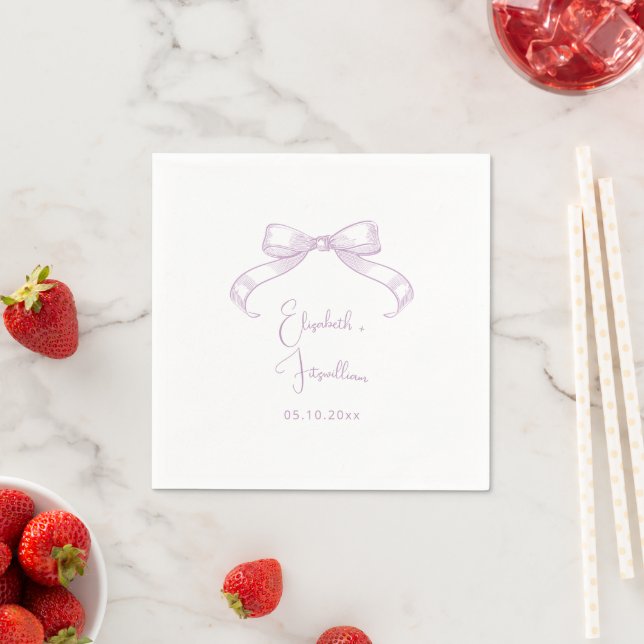 Romantischer Sketched Bow | Lilac Couple Names Wed Serviette (Beispiel)