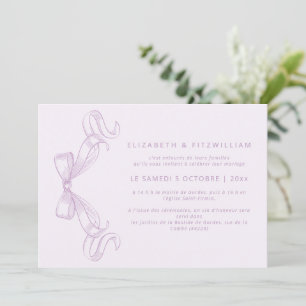 Romantischer Sketched Bow   Lilac French Wedding Einladung