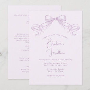 Romantischer Sketched Bow   Lilac Front + Back Wed Einladung