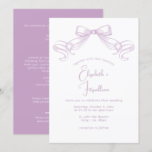 Romantischer Sketched Bow Lilac Front + Back Wed Einladung