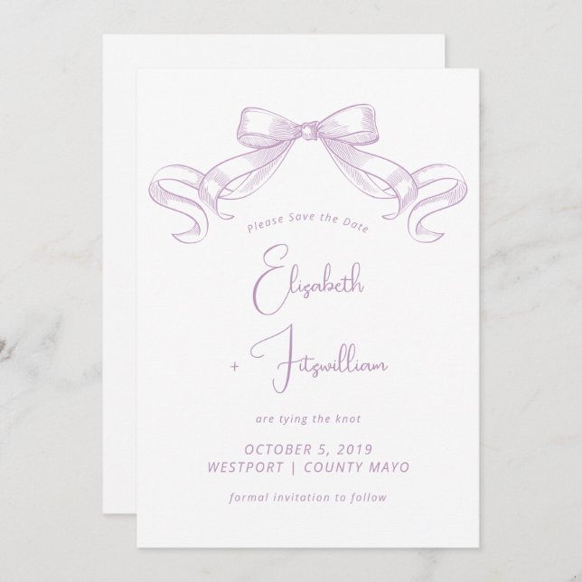 Romantischer Sketched Bow | Lilac-Krawatte Save The Date (Vorne/Hinten)