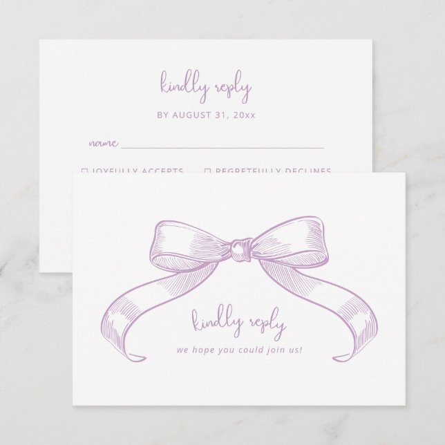 Romantischer Sketched Bow | Lilac Meal Choice Wedd RSVP Karte (Vorne/Hinten)