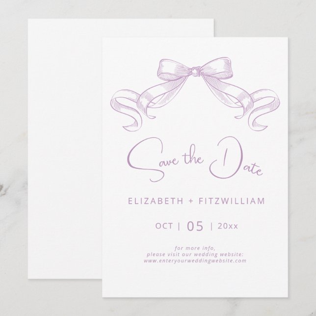 Romantischer Sketched Bow | Lilac Save the Date Ca (Vorne/Hinten)