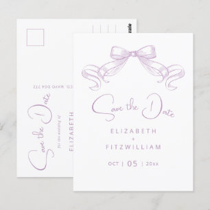 Romantischer Sketched Bow   Lilac Save the Date Postkarte