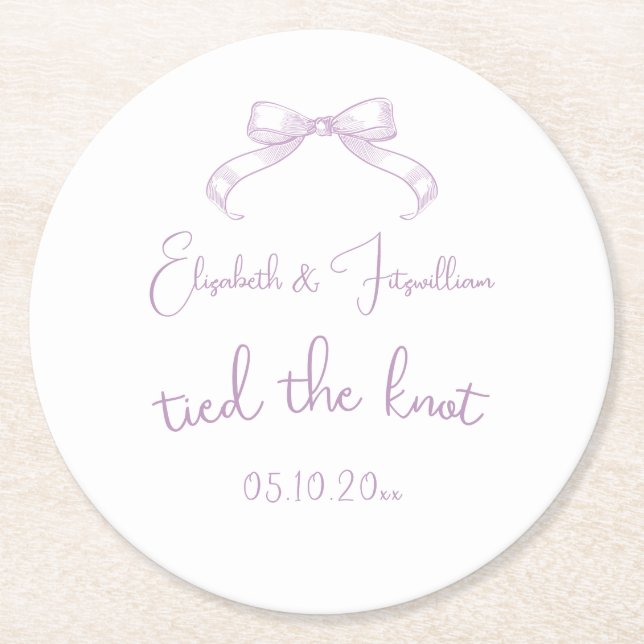 Romantischer Sketched Bow | Lilac tied das Datum d Runder Pappuntersetzer (Vorderseite)