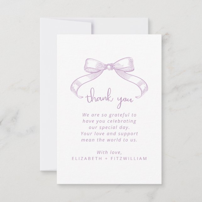 Romantischer Sketched Bow | Lilac Wedding Dankeskarte (Vorderseite)