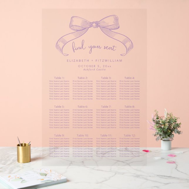 Romantischer Sketched Bow | Seekarte für Lilac Acrylschild (Hochzeit)