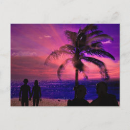 Romantischer Sonnenuntergang am Strand, Postkarte