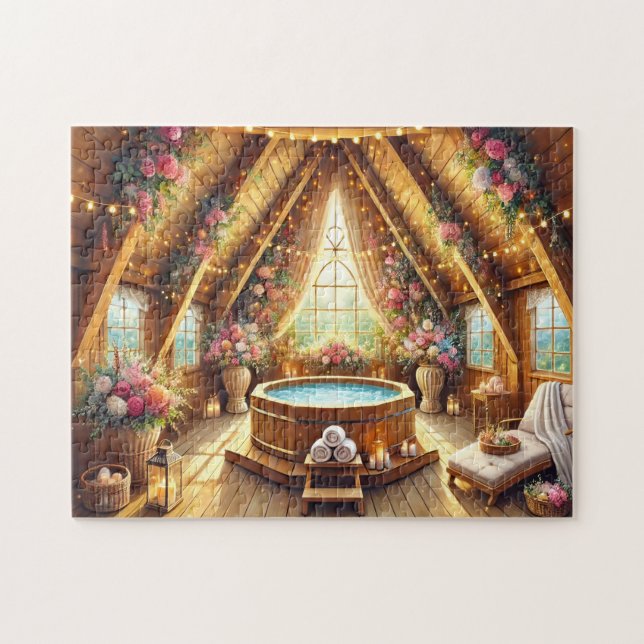 Romantischer Spa-Rückzugsort Jacuzzi Loft mit Lich Puzzle (Horizontal)