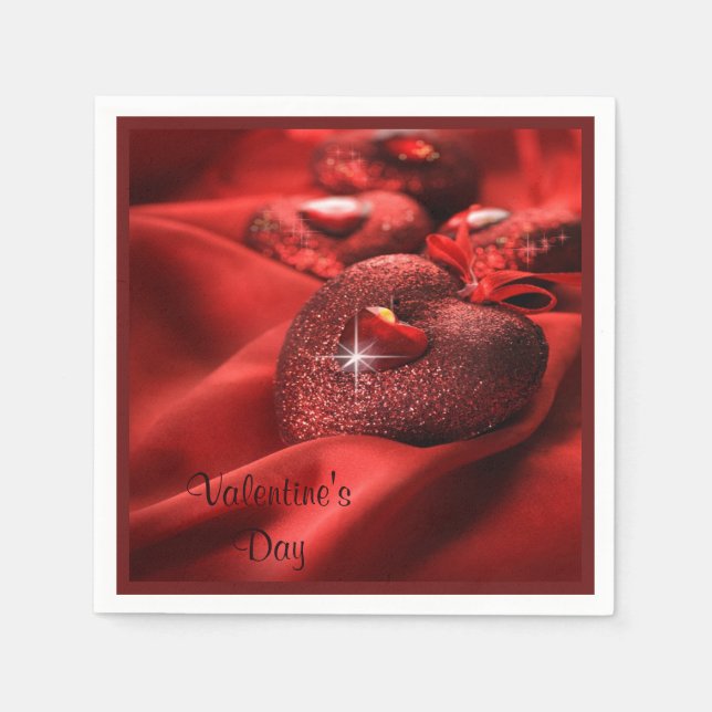 Romantischer Sparkle Herz Valentinstag Serviette (Vorderseite)