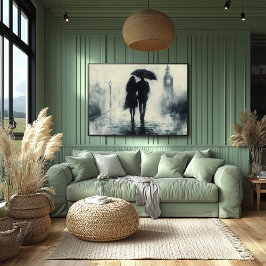 Romantischer Spaziergang im Regen unter Big Ben Poster