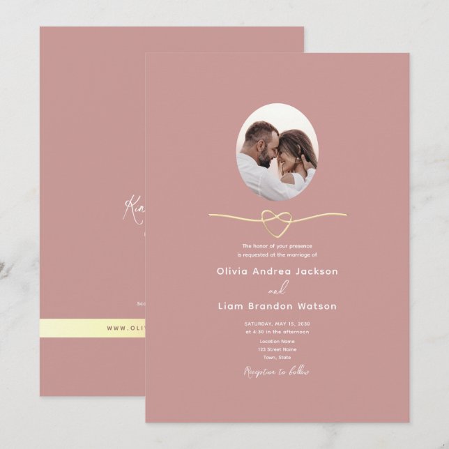 Romantischer Staubrose QR-Code Foto Hochzeit Einladung (Vorne/Hinten)