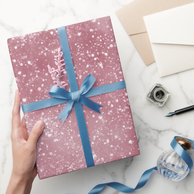 Romantischer Staubrose-Schimmer Weiß Glitter-Muste Geschenkpapier (Schenken)