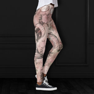 Romantischer Steampunk   Antikes Vintages Ephemera Leggings