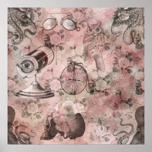 Romantischer Steampunk | Antikes Vintages Ephemera Poster (Vorne)