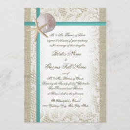 Romantischer Strand Burlap und Lace Aqua Einladung