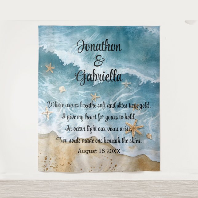 Romantischer Strand Hochzeitskulisse  Wandteppich (Vorderseite)