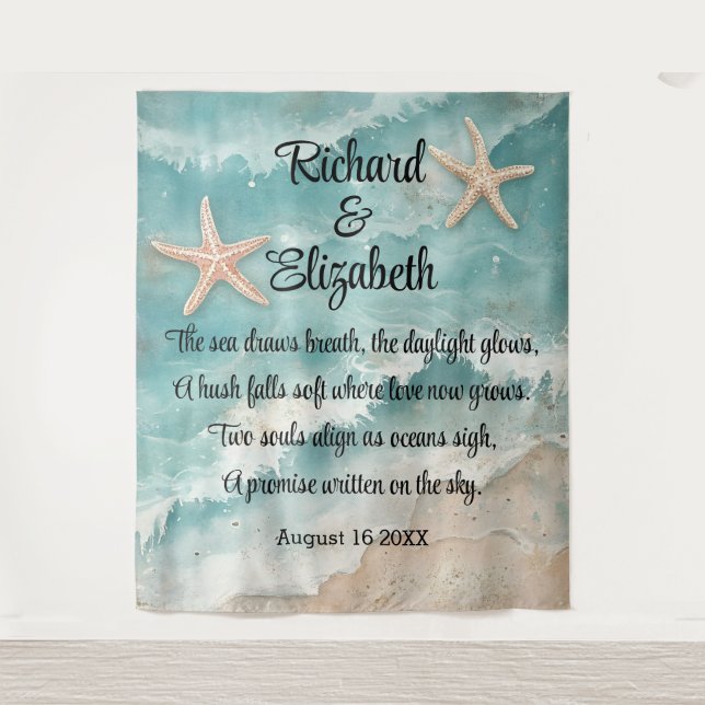 Romantischer Strand Hochzeitskulisse  Wandteppich (Vorderseite)