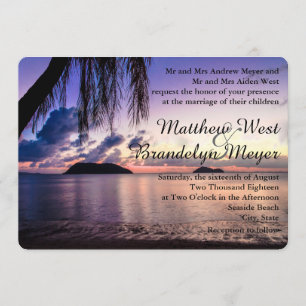 Romantischer Strand Lila Sunset Hochzeitsempfang Einladung