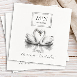 Romantischer Swan Wedding Napkins | Schwarz und We Serviette