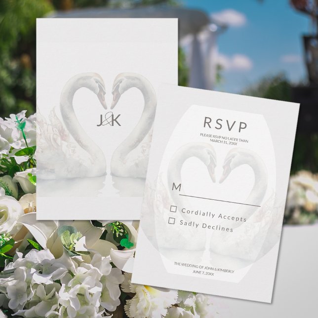 Romantischer Swan Wedding RSVP Response Card (Romantic Swan Wedding RSVP Response Card (front and back))
