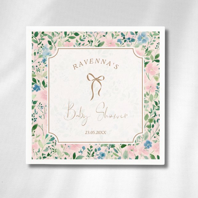 Romantischer Teal-Blush-Sage-Blumen-Baby-Shower Serviette (Von Creator hochgeladen)