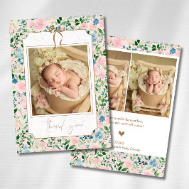 Romantischer Teal-Blush-Sage-Blumen-Gold-Babysfoto Ankündigung