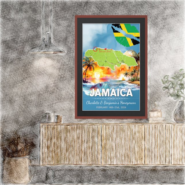 Romantischer Urlaub auf Honeymoon Jamaica Insel Ka Poster (Romantic Honeymoon Vacation To Jamaica Poster - Sketch Mockup)