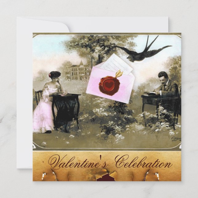 ROMANTISCHER VALENTINSCHREIBER, ROTWACHS SIEGEL MO EINLADUNG (Vorderseite)