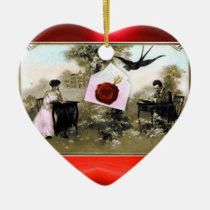 ROMANTISCHER VALENTINSCHREIBER, ROTWACHS SIEGEL MO KERAMIKORNAMENT