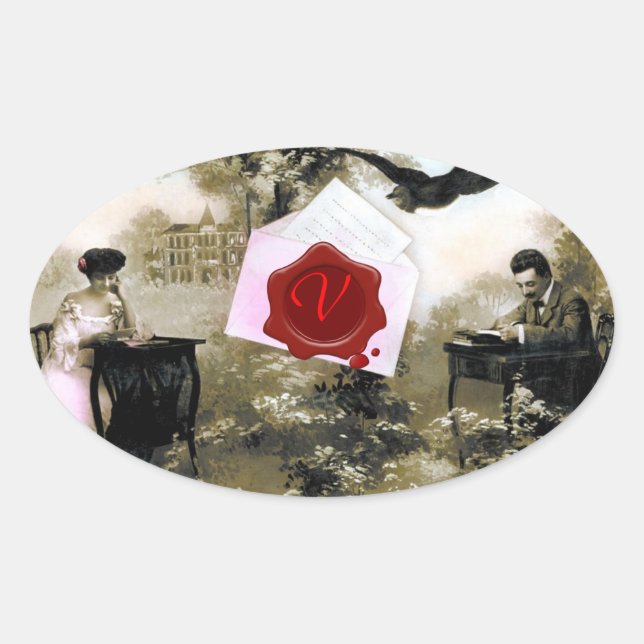 ROMANTISCHER VALENTINSCHREIBER, ROTWACHS SIEGEL MO OVALER AUFKLEBER (Vorderseite)