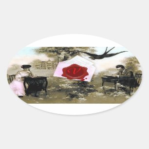 ROMANTISCHER VALENTINSCHREIBER, ROTWACHS SIEGEL MO OVALER AUFKLEBER